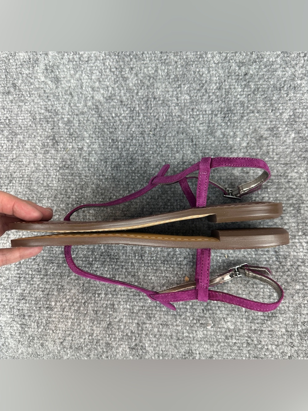 Sam Edelman Gigi Thong Sandals 7.5 Purple Suede Ankle Strap Flat Comfort - Picture 11 of 16